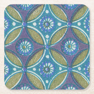 Dessous-de-verre Carré En Papier Bleu vert Rustique Boho Motif circulaire géométriq