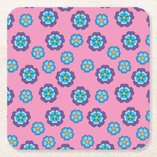 Dessous-de-verre Carré En Papier Bleu Violet rose motif floral