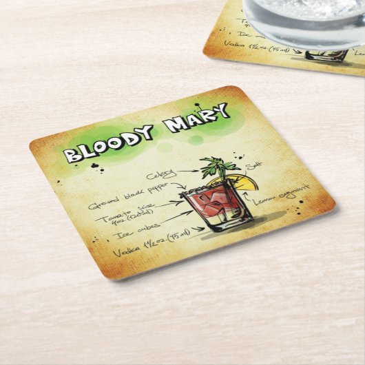 Dessous-de-verre Carré En Papier Bloody Mary Bartender Drink Recette (Incliné)
