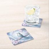 Dessous-de-verre Carré En Papier Blue Bird Floral Paper Coaster (En situation)