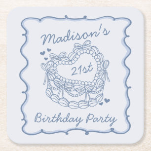 Dessous-de-verre Carré En Papier Blue Bow Retro Coquette gâteau Coquette Anniversai