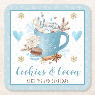 Dessous-de-verre Carré En Papier Blue Cookies et Cocoa 2ème Anniversaire