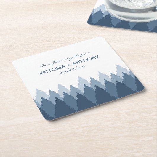 Dessous-de-verre Carré En Papier Blue Forest Range Mariage de bois (Incliné)