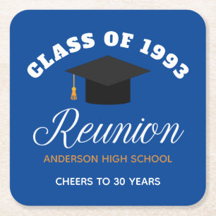 Dessous-de-verre Carré En Papier Blue Gold High School Réunion Parti personnalisé
