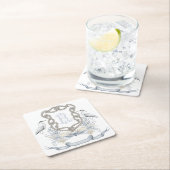 Dessous-de-verre Carré En Papier Blue Heron Rope Monogram Crest (En situation)