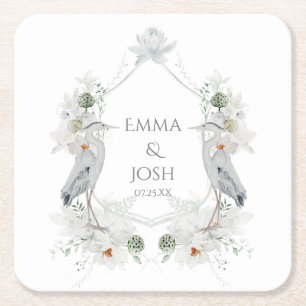 Dessous-de-verre Carré En Papier Blue Heron sauvagine Blanc Floral Mariage éthérée