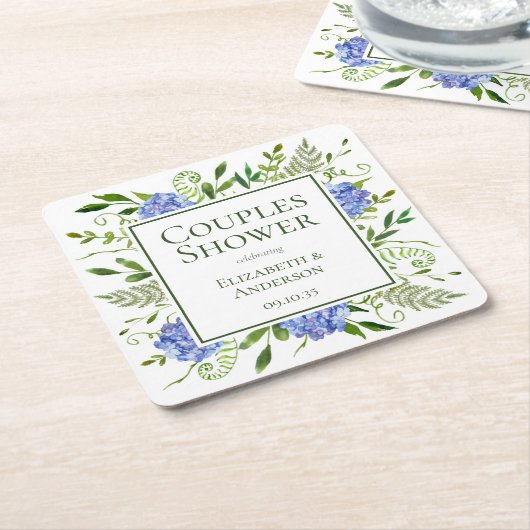 Dessous-de-verre Carré En Papier Blue Hydrangeas Couples Douche (Incliné)