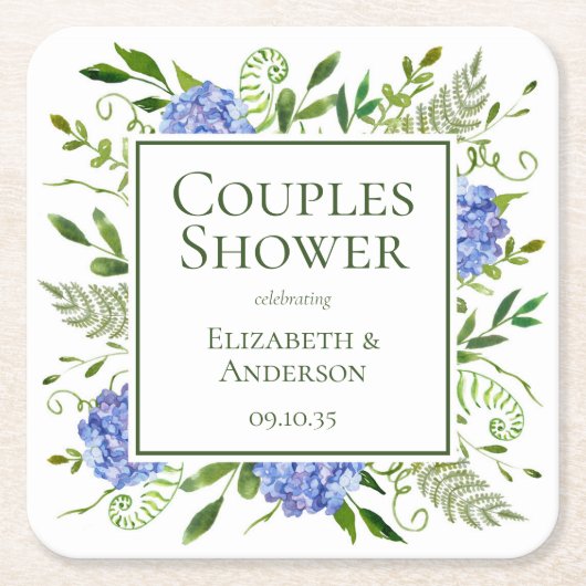 Dessous-de-verre Carré En Papier Blue Hydrangeas Couples Douche (Devant)