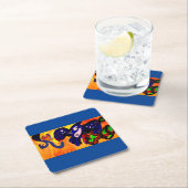 Dessous-de-verre Carré En Papier Blue Jay Automne Gold Magnet Enregistrer la date (En situation)