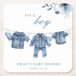 Dessous-de-verre Carré En Papier Blue Jean Denim Vêtements Baby shower garçon