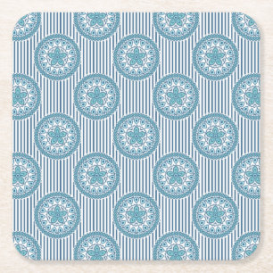 Dessous-de-verre Carré En Papier Blue mandala pattern on striped background