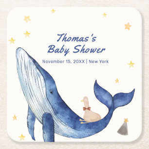 Dessous-de-verre Carré En Papier Blue Ocean Whimsical Duck Stars Baby shower balein