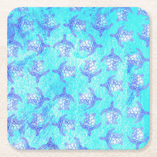 Dessous-de-verre Carré En Papier Blue Sea Turtle Print