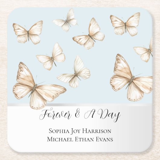 Dessous-de-verre Carré En Papier Blue Skies & Butterflies Wedding  (Devant)