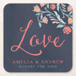 Dessous-de-verre Carré En Papier Bluish Chalkboard Floral Mariage Love<br><div class="desc">Impressionnez vos invités avec ce joli dessous de verre de mariage élégant personnalisé avec de belles fleurs contre un arrière - plan de tableau noir bleuâtre, avec le mot "Amour" dans la police de script moderne. Il fera également de grands cadeaux de faveur pour votre fête. Consultez les éléments Mariages...</div>