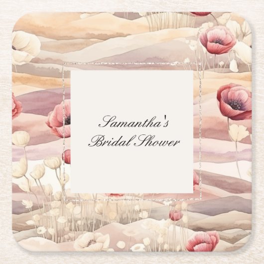 Dessous-de-verre Carré En Papier Blush Crème Bourguignon Fleurs Mariage (Devant)