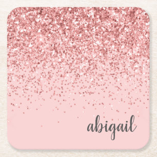Dessous-de-verre Carré En Papier Blush Rose Pailleté Moderne Monogramme Fête