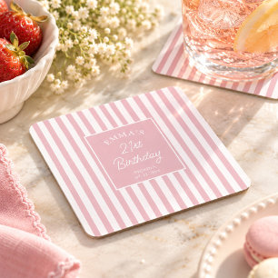 Dessous-de-verre Carré En Papier Blush Rose Rayure 21e Anniversaire Chic Côté Mer