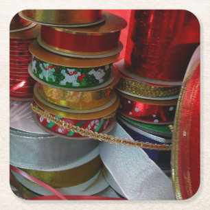 Dessous-de-verre Carré En Papier Bobines de ruban de Noël rouge et or