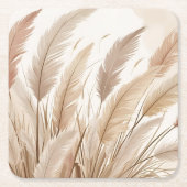 Dessous-de-verre Carré En Papier Boho Beige Pampas Grass Mariage (Devant)