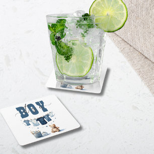 Dessous-de-verre Carré En Papier Boho Blue Clothesline Sweet It a Boy Baby shower