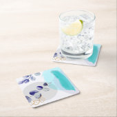 Dessous-de-verre Carré En Papier Boho botanique cyan violet (En situation)