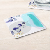 Dessous-de-verre Carré En Papier Boho botanique cyan violet (Incliné)