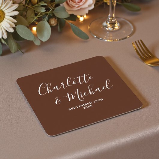Dessous-de-verre Carré En Papier Boho Brown Script Minimalist Wedding