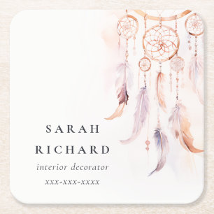 Dessous-de-verre Carré En Papier Boho Dreamcatcher Watercolor Lilac Blush Peach