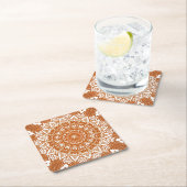 Dessous-de-verre Carré En Papier Boho Eclectique Tibétain Inspiré Orange Mandala (En situation)
