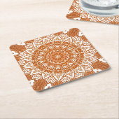 Dessous-de-verre Carré En Papier Boho Eclectique Tibétain Inspiré Orange Mandala (Incliné)