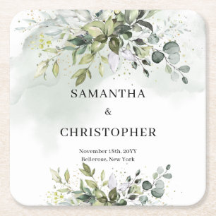 Dessous-de-verre Carré En Papier Boho eucalyptus verdure feuillage couronne or