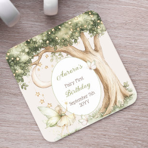 Dessous-de-verre Carré En Papier Boho forêt aquarelle fée premier anniversaire