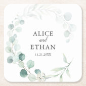 Dessous-de-verre Carré En Papier Boho Green Eucalyptus Mariage (Devant)