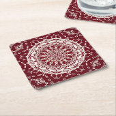 Dessous-de-verre Carré En Papier Boho Hippie Zen Inspiré Red Intricate Mandala (Incliné)