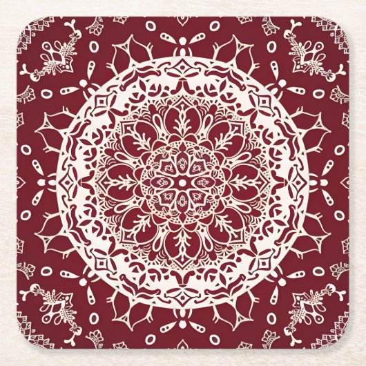 Dessous-de-verre Carré En Papier Boho Hippie Zen Inspiré Red Intricate Mandala (Devant)