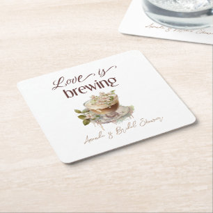 Dessous-de-verre Carré En Papier Boho Love brasse Fête des mariées florale Brunch