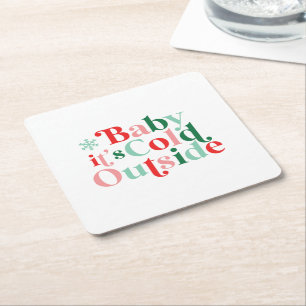 Dessous-de-verre Carré En Papier Boho Police Moderne Bébé Il Fait Froid Dehors Noël