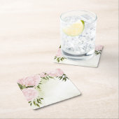 Dessous-de-verre Carré En Papier Boho rose fleurs vert feuille botanique (En situation)