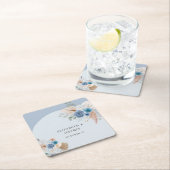 Dessous-de-verre Carré En Papier Boho rustique élégant Dusty Blue Pampas Mariage (En situation)