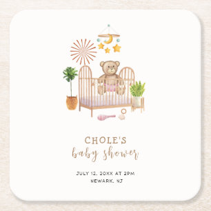Dessous-de-verre Carré En Papier Boho Teddy Bear Nursery Baby shower