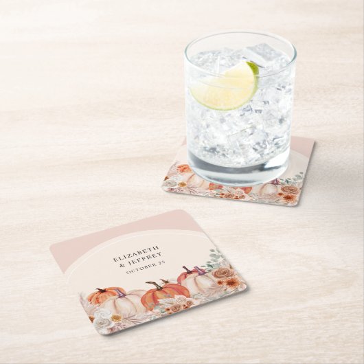 Dessous-de-verre Carré En Papier Boho Terracotta Pampas Mariage de automne Citrouil (En situation)