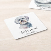 Dessous-de-verre Carré En Papier Bois Sur Moi ! Mariage de chien maltais (Incliné)