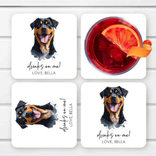 Dessous-de-verre Carré En Papier Bois Sur Moi ! Mariage de chien Rottweiler