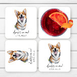 Dessous-de-verre Carré En Papier Bois Sur Moi ! Pembroke Welsh Corgi Chien Mariage<br><div class="desc">Ce sont des boissons sur moi ! Dessous de verre en papier Mariage Pembroke Welsh Corgi Dog pour animaux de compagnie!</div>