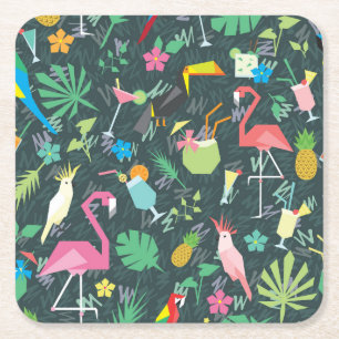Dessous-de-verre Carré En Papier Boissons D'Oiseaux Tropicaux : Vibrant Sans Fil.