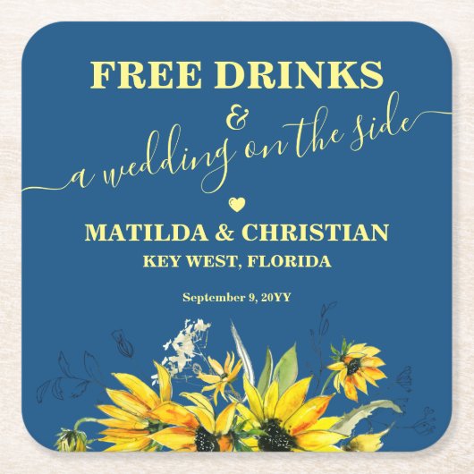 Dessous-de-verre Carré En Papier Boissons gratuites Enregistrer la date (Devant)