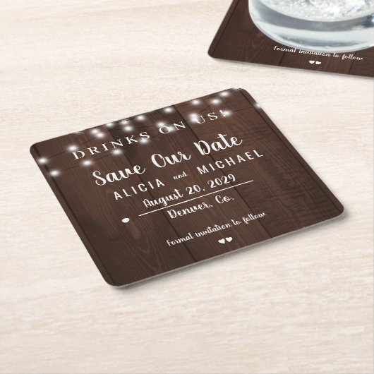 Dessous-de-verre Carré En Papier Boissons sur nous mariage rustique simple enregist (Incliné)