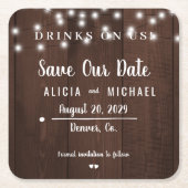 Dessous-de-verre Carré En Papier Boissons sur nous mariage rustique simple enregist (Devant)