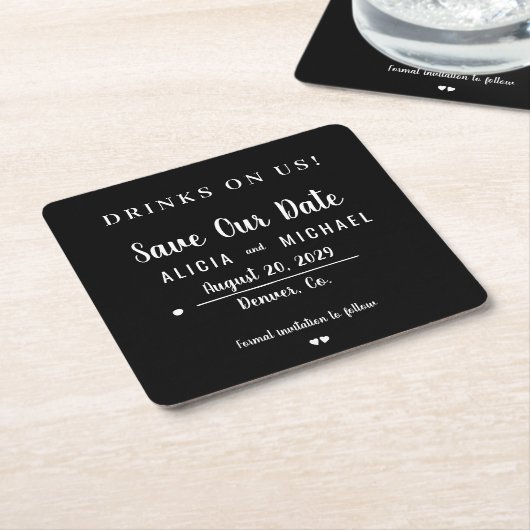 Dessous-de-verre Carré En Papier Boissons sur nous simple script mariage enregistre (Incliné)